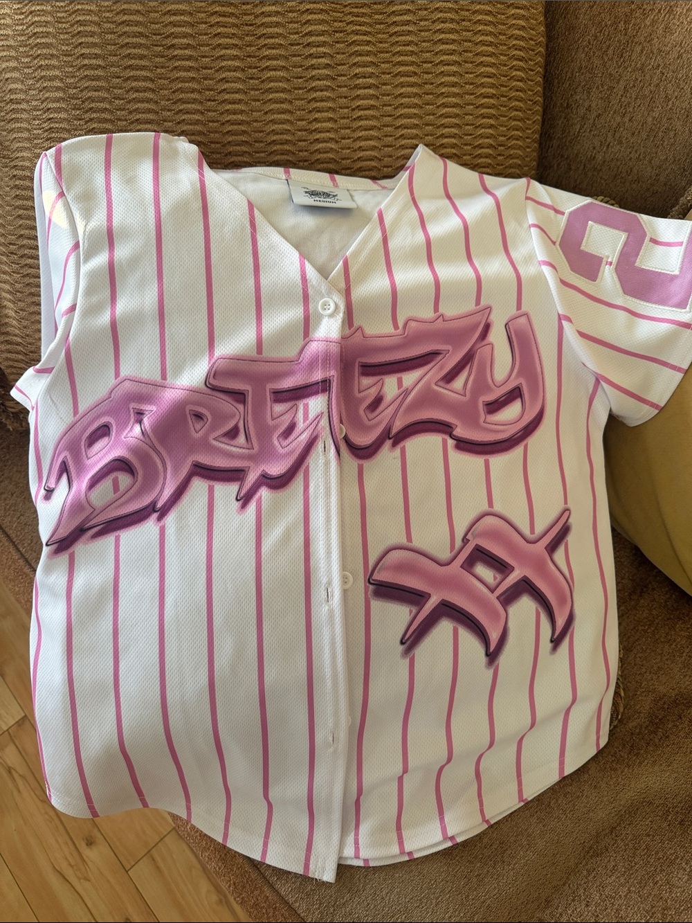 Pink Striped Chris Brown Baseball Jersey Top - Breezy